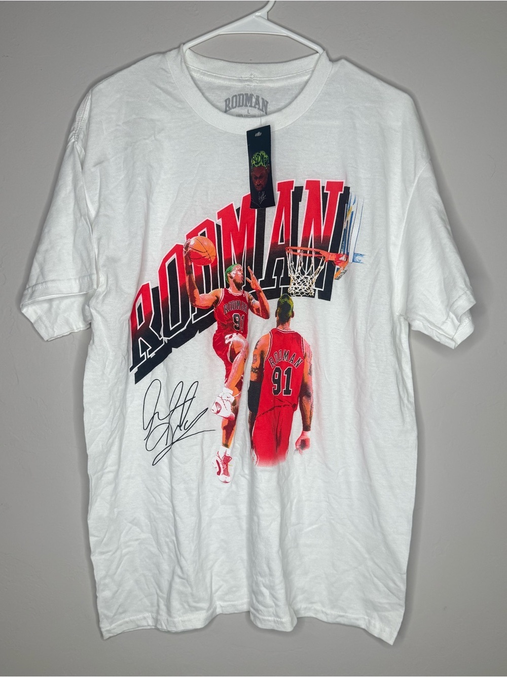 Dennis Rodman Chicago Bulls Signature Official graphic tee NWT Large y2k